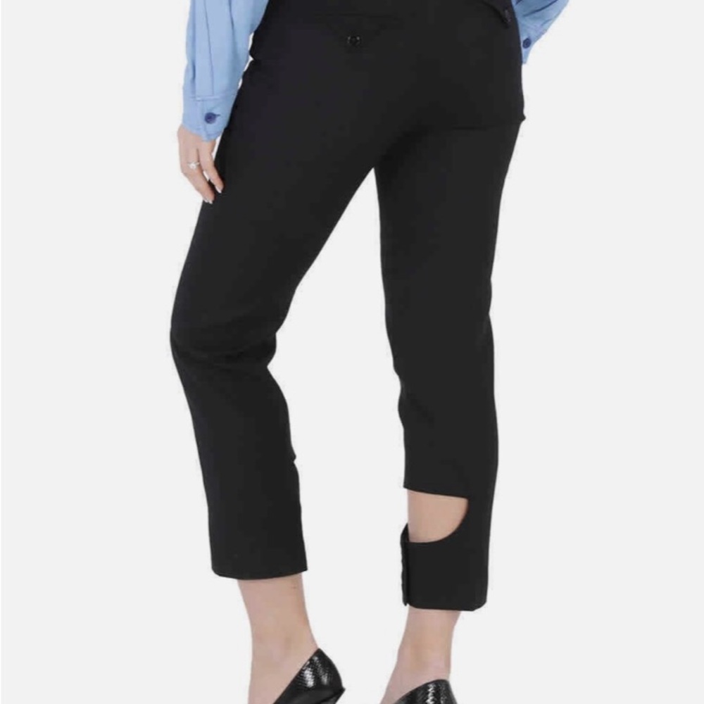 BURBERRY BLACK 100% YEAR ROUND VIRGIN WOOL PANTS WITH UNIQUE CUT OUT DETAILING - Picture 9 of 16